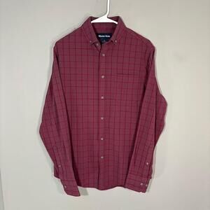 Mizzen+Main Shirt Mens Small Red Check Long Sleeve Button Up Stretch Slim Fit